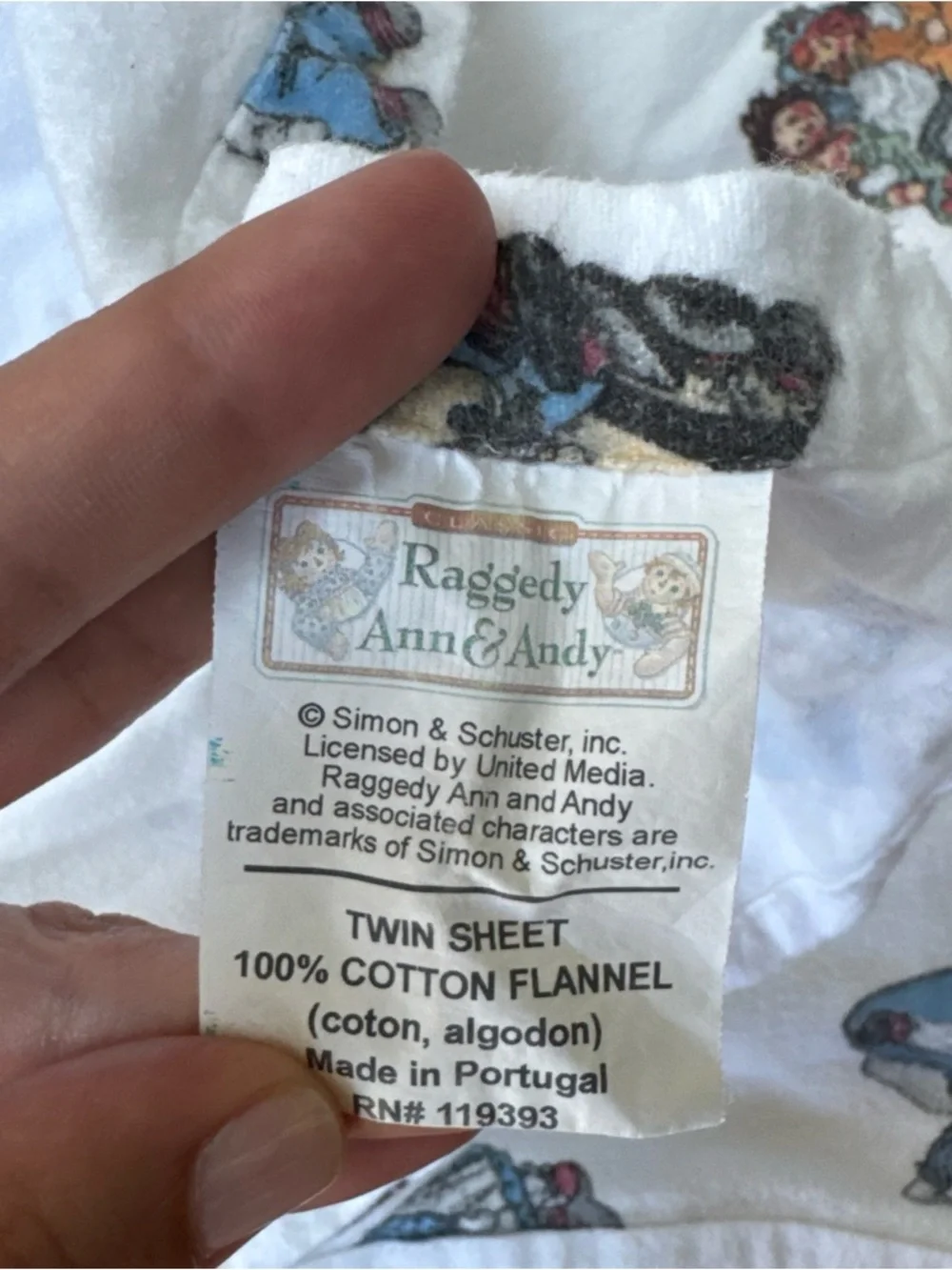 Vintage Raggedy Ann and Andy Flannel Sheet Set- flat &fitted sheet, 1 pillowcase